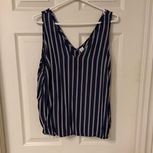 Old Navy Navy and White Striped V-Neck Blouse
